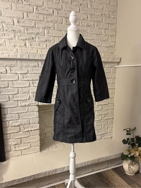 Baccini Vintage Y2K Dark Wash Denim 3/4 Sleeve Trench Coat Jacket Medium